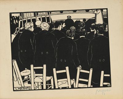 dessin en noir et blanc représentant un groupe de personnes assises dans une pièce