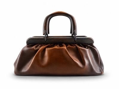 un sac à main en cuir marron muni d'une poignée, sur fond blanc