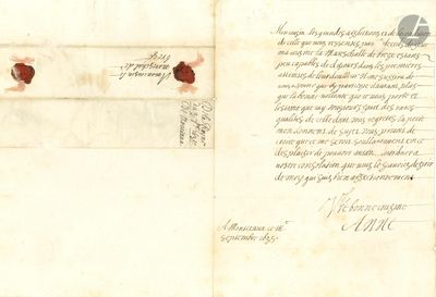 un vieux document comportant des inscriptions et un cachet