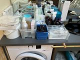 a washer and dryer sitting on a counter in a room