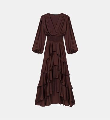 MAJE - Taille 38 - Robe longue fluide à volants coloris marr…