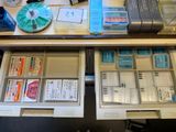 a desk with a lot of items on it