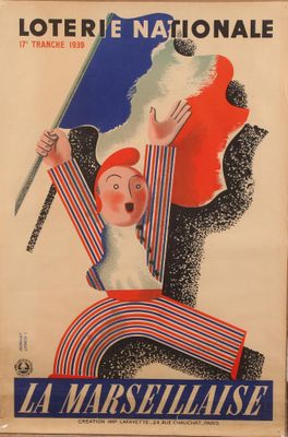 affiche représentant un homme tenant un drapeau français dans ses mains