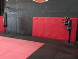 an image of a gym room with a pink mat