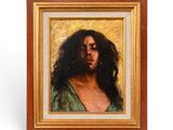painting of a woman with long hair in a gold frame