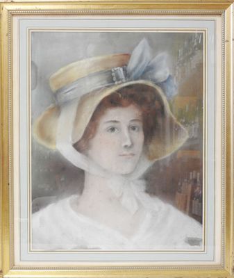 École FRANCAISE - XXeme Portrait de femme au chapeau.