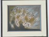 painting of a bunch of flowers in a black frame on a white wall