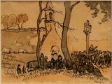 dessin d'un groupe de personnes devant un bâtiment
