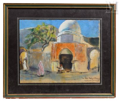 une peinture à l'huile représentant un bâtiment surmonté d'un dôme