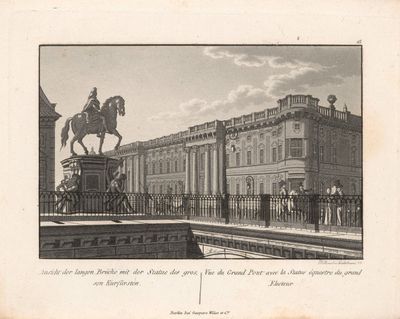 a drawing of a statue of a man on a horse in front of a building