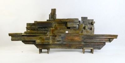 an image of a sculpture of a boat made out of metal