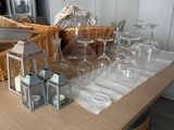 a table with wine glasses and wine glasses on it