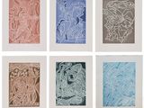 six different colored prints of different shapes and sizes