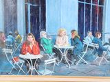 a painting of a group of people sitting at a table
