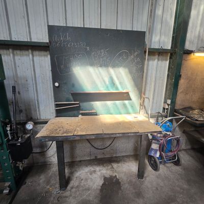an image of a workbench with a chalkboard on it