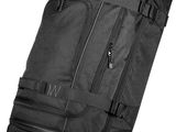 an image of a black duffel bag with wheels on a white background