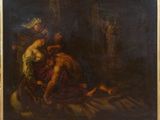 an image of a painting of a woman being taken from a man ' s body