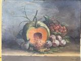 peinture d'une nature morte de fruits et légumes sur une table