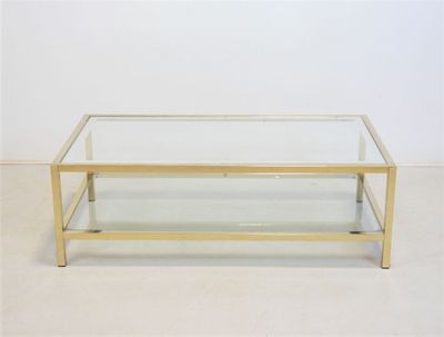 table basse en laiton avec plateau en verre