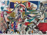 tableau représentant un cheval orné de nombreuses couleurs et motifs différents