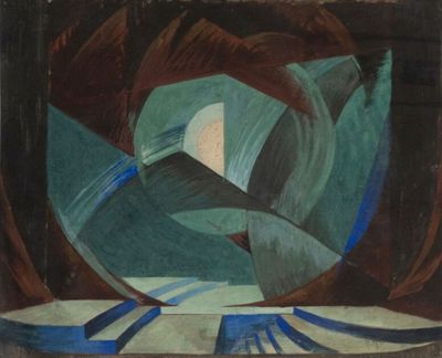 an image of a painting of a blue and green flower