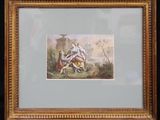 an image of a picture of a painting of a man and a woman on a horse