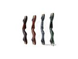 a set of four different colored wooden handles on a white background