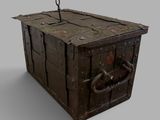 an old wooden box with a latch on the top of it