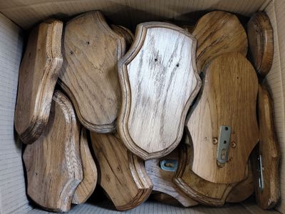 plusieurs morceaux de bois rassemblés dans une boîte en carton
