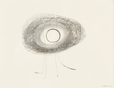 dessin représentant un cercle en noir et blanc avec une longue queue