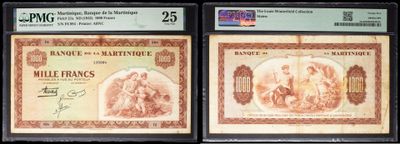 three different types of currency are on display in a display case