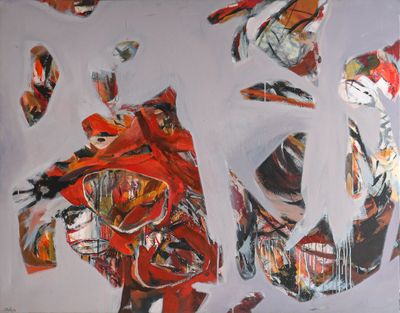 a painting of a red and white painting with many different colors