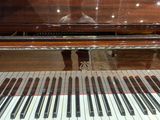 a close up of a piano with a person standing in front of it