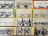 an old photo of a bunch of pictures of ships in the water