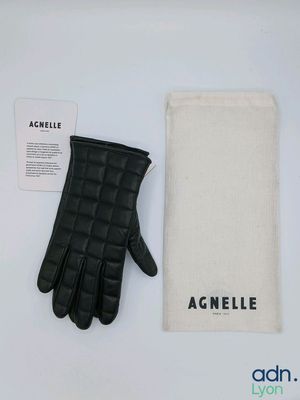 AGNELLE - Paire de gants matelassé en cuir d’agneau et doubl…
