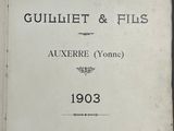 the front cover of a book with a black and white image of guillett and fils