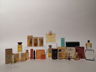 de nombreux parfums de toutes sortes exposés sur une surface blanche