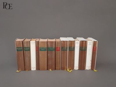 plusieurs livres sont alignés sur une surface grise