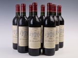 six bottles of red wine are lined up in a row