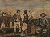an image of a painting of a group of people standing in a field