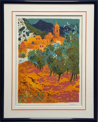 Guy CHARON (1927-2021) Village sur champs roses