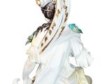 a figurine of a woman with a hat on her head
