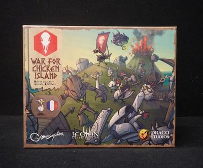 Jeu de société « La guerre de l'île aux poulets » dans une boîte en carton