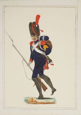 a drawing of a man in uniform holding a rifle