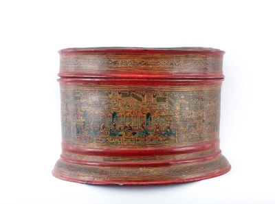 BIRMANIE - Début XXe siècle Boite à offrande cylindrique en …