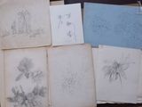 a lot of drawings on a table with a lot of papers