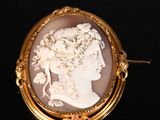 a close up of a picture of a woman ' s head in a gold frame
