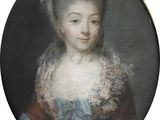 un tableau représentant une femme en robe bleue et chapeau blanc