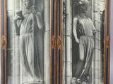 two framed photographs of a woman and a man standing next to each other