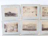 several old black and white photographs of a building and a street